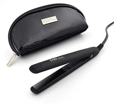 FARI Mini plancha de pelo de viaje, turmalina de cerámica, con bolsa de viaje, tensión universal, color negro (placa de 1,3 cm)