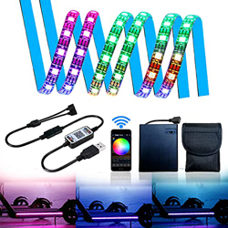Tira de luz LED RGB para Patinete eléctrico con Controlador Bluetooth y Caja de Pilas, 2 Tiras LED Plegables para Patinete, Longboard, Bicicleta, luz  en oferta