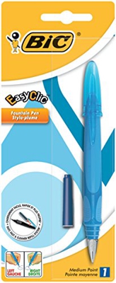BIC EasyClic Pluma Estilográfica Recargable Tinta Azul - colores Surtidos, Blíster de 1 Unidad