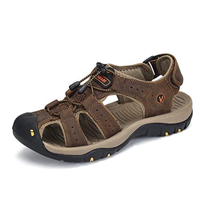 Sandalias de Verano Playa para Hombre Antideslizante Plataforma Calzados Deportivas Ajustable Hebilla Velcro Suede Slipper Marron 40
