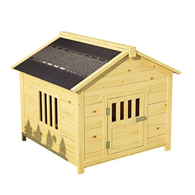 Casa de perro de madera al aire libre para mascotas, cabaña de troncos, perrera, resistente a la intemperie, impermeable con solapa de puerta, placa b