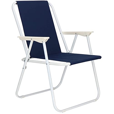 SPRINGOS Silla plegable de camping con reposabrazos, para vacaciones de camping, festival, 74 x 52 x 57 cm, marco de metal de tubos de acero (azul mar