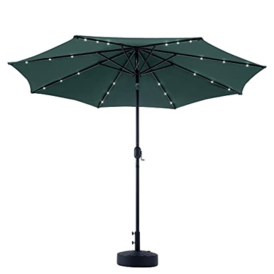 VONLUCE 300CM Sombrilla de Jardín con Luz LED de Energía Solar Parasol Grande de Jardín con 8 Varillas de Acero Sombrilla de Terreza con Protección UV