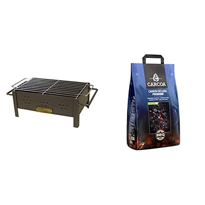 IMEX EL ZORRO Barbacoa Sobremesa Con Parrilla Cincada, Negro, 31X21X14 Cm, 71431.0 + Carcoa Carbón Vegetal 3 Kg. Especial Para Barbacoa Y Grill. Rápid
