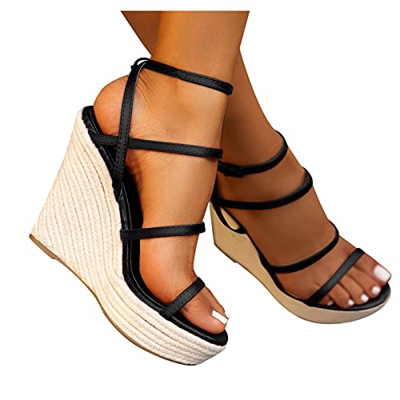 Soolike Sandalia de Cuna para Mujer, Forrada de Yute, Zapatos Verano Mujer Comodos Cuñas Primavera Verano 2021,con Punta Cerrada, y Cierre de Hebilla,