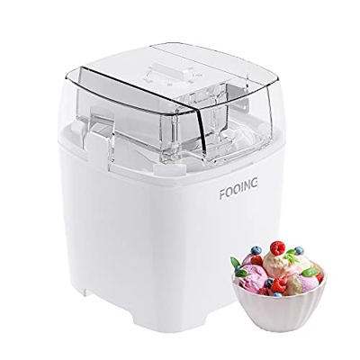 FOOING Fabricante de Helados 1.5L con Botón de Interruptor Giratorio, Máquina de helado de Acero Inoxidable, Adecuado para Sorbete, Yogur Congelado y 