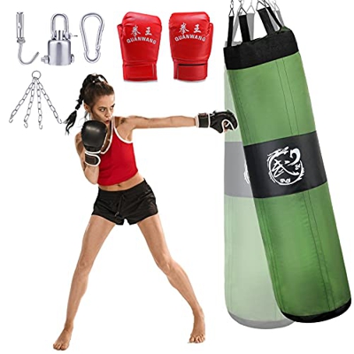 KOSIEJINN Kit de Sacos de Boxeo 5-en-1, 4 pies / 150 cm Juego de Saco Pesado con Guantes de Boxeo de 35 kg para Golpear y Kickboxing, Entrenamiento Pe