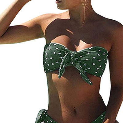 CheChury Bikini Mujer 2021 Dos Piezas Ropa con con Estampado de Lunares Traje de baño Conjunto de Bikini Push-Up Verano Acolchado Bra,Verde,L