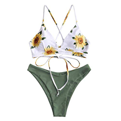 CheChury Mujeres Conjunto de Bikini con Relleno Halter Bañador Push Up Tirantes Cruzados Bikini Floral impresión Trajes de baño características