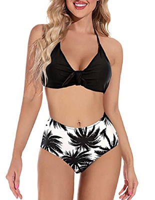 Voqeen Mujeres Cintura Alta Trajes de Baño Bowknot Delantero Bañador de Conjunto de Bikini Push up Sujetador Acolchado Traje de baño Bikini para Mujer