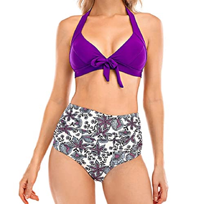 Yuson Girl Bikini Mujer Brasileño Estampado Floral Anudado, Bañador Natacion Bowknot, Tankini Talla Grande 2 Piezas
