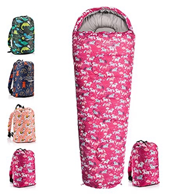 meteor Saco Dormir Tipo Momia con Capucha - para Niños en Viaje Camping Funda vivac Festival Hotel Portátil con Mochila YMER (Niño, Unicorn)