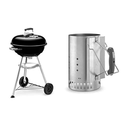 Weber 1221004 Barbacoa Compact Kettle 47 cm Negro + 7416 Chimenea de encendido Rapidfire