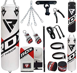 RDX Saco de Boxeo Relleno MMA Muay Thai Kick Boxing Artes Marciales con Soporte Techo Guantes Cadena 13PC 4FT 5FT Punching Bag características