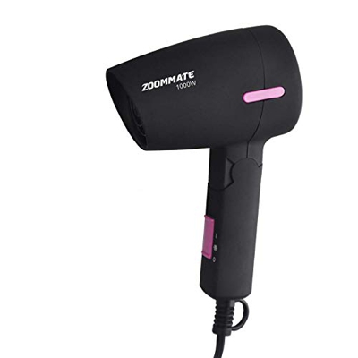 ZOOMMATE Mini secador de pelo de viaje 1000 W compacto plegable mango soplado secador con bolsa, caliente y fresco, ajuste de 2 velocidades, protecció