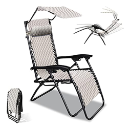 Tumbona Plegable Playa, Sillas Jardín Gravedad Cero, Tumbona Jardin Exterior Plegable con Respaldo y Parasol, Ligera, Plegable, Carga 250 kg, para Pis precio