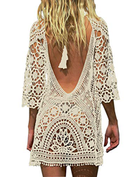 heekpek Vestido Playa Mujer Pareos Traje de Baño Bikini Camisola Playero Mangas Largas Cuello en V Hueco Borlas Pareos Ganchillo Boho Encaje precio