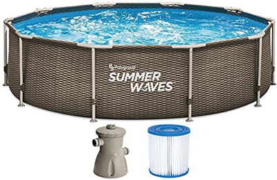 Summer Waves Piscina Frame Active de Rattan Oscuro, 305 x 76 cm con depuradora de Filtro