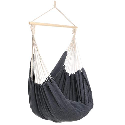 Detex Silla Colgante con Barra Transversal de Madera Hamaca de Color Gris para Interior y Exterior jardín 185x130x155 cm