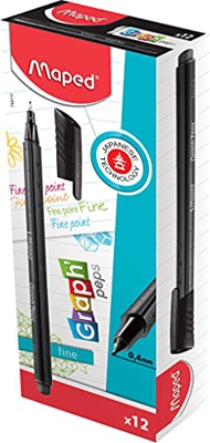 Maped Graph'Peps, Extrafino Negro 12pieza(s) - Rotulador Extrafino, Negro, Punta redonda, Metal, 0,4 mm