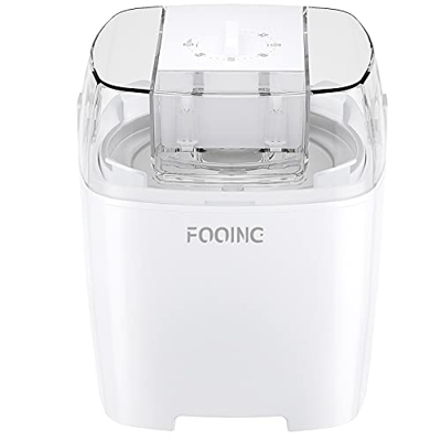 FOOING Fabricante de Helados 1.5L con Botón de Interruptor Giratorio, Máquina de Helado de Acero Inoxidable, Adecuado para Sorbete, Yogur Congelado y 