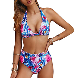 CMTOP Trajes de Baño Bikini Las Mujeres de Dos Piezas Bathing Suit Bikinis Mujer Conjunto de Cuello Halter Estampado Floral de Cintura Alta para el Ve en oferta