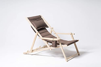 MyDeer - Tumbona plegable de madera | Sillón lounge con cojín | Tumbona para jardín, balcón, camping | Silla plegable con reposabrazos y soporte para 