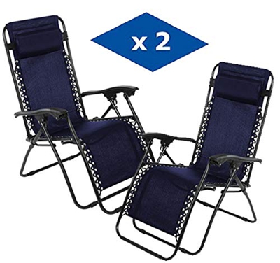 VIP HOGAR Pack 2 Tumbonas Plegables Multiposiciones, Sillas Relax Jardín o Exterior Gravedad Cero (Azul)