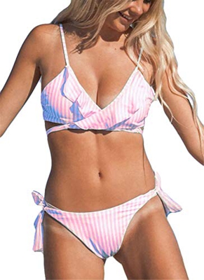 Yutdeng Bikini Mujer Conjuntos Push Up Traje de Baño Triangular Busto Ajustable con Tirantes Cruzados Sexy Color Liso Bikini Talle Bajo Brasileño Sexy