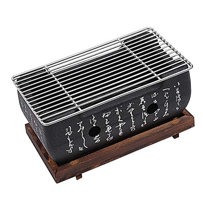 POHOVE Parrilla de arcilla de cerámica japonesa, parrilla de barbacoa de estilo japonés con parrilla de malla de alambre y base, para Yakiniku, Robata