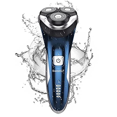 SweetLF Afeitadora Eléctrica Rotativa Uso en Húmedo y Seco para Hombre con Cortapatillas Desplegable Máquina de Afeitar Recargable Afeitadora con Cabl