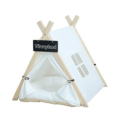 Vinnykud Tienda de Campaña para Mascotas Extraíble y Lavable Plegable con Colchón Cama para Mascotas Tienda de Campaña de Rayas para Perros Carpa con 