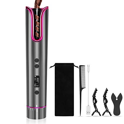 Rizador de Pelo Automático Inalámbrico, Pantalla LCD y Temporizador, 4 Temperaturas, Rizador de Cabello con Cerámica de Calentamiento Rápido y Avanzad