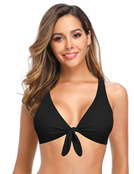 SHEKINI Bikini de 3 Piezas para Mujer Traje de Baño con Cordones Top de Bikini con Cuello En V Profundo Pantalones de Cintura Baja o Alta (Negro-Parte precio