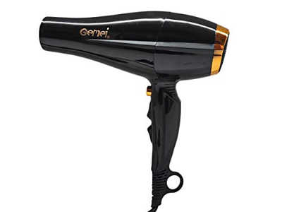 Gemei GM-1765 - Secador profesional de 2800 W, color negro brillante, ultra potente, secado rápido