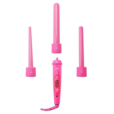 zcyg Rizador de Pelo Juego de bigudíes 3 en 1 rizador de Pelo con 3 barriles de cerámica de turmalina Intercambiables Intercambiables (Color : Pink)