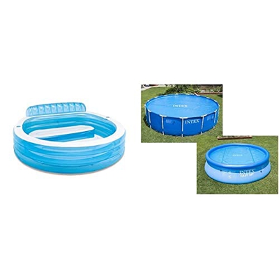Intex 57190Np Swim Center Family Lounge Pool, 229 X 218 X 76 Cm + 29020 - Cobertor Solar para Piscinas 244 Cm De Diámetro