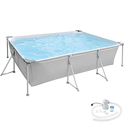 TecTake 800932 Piscina Desmontable Rectangular, Swimming Pool, Tejido de PVC, Construcción Robusta, Filtro Depurador, 375 x 282 x 70 cm (Gris)