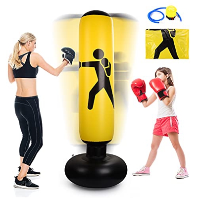 Ulikey Saco de Boxeo Inflable 160 cm, Saco de Boxeo de Pie Inflable Sacos de Arena de Boxeo Fitness, Saco de Boxeo con Bomba de Aire de Pie, para Niño