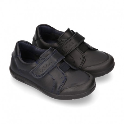 Zapato Colegial Niño Okaa Sin Cordones, Elástico Y Puntera Reforzada En Piel Lavable. 34 Azul Marino