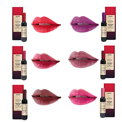 Wine Lip Tint 6 Colors/Set Wine Lipstick Matte Long Lasting Waterproof Lip Tint Natural Liquid Lipstick for Women Cosmetics (1 SET)