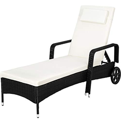 TecTake Tumbona Chaise Longue de Poliratán Asiento de Jardín Silla de Terraza Exterior Patio en oferta