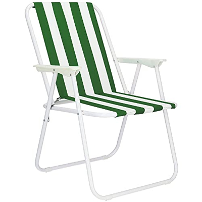 SPRINGOS Silla plegable de camping con reposabrazos, 74 x 52 x 57 cm, marco de acero (blanco y verde)