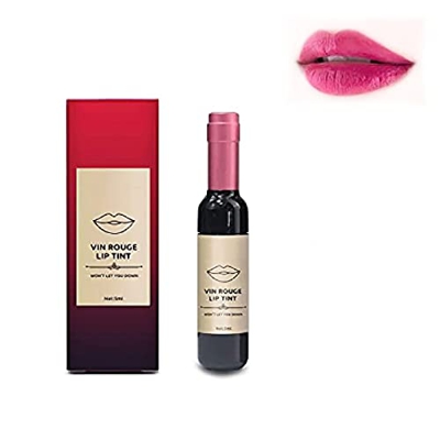 Vin Rouge Lip Tint Wine Bottle Cover,Lasting Waterproof Nonstick Cups Wine Lip Tint Set Gift for Women Mom (Pink)