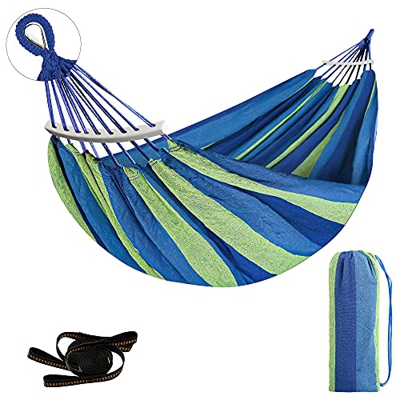 Vegena Camping Hamaca, Hamaca Doble Portátil, Hamaca de Algodón Ultraligera para Jardín Aire Libre Cama 190x150cm Capacidad de Carga Ranspirable y Sec