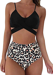 CheChury Mujeres Cintura Alta Bikini de Dos Piezas Sexy Push Up Espalda Cruzada Vendaje Anudado Tops y Retro Pliegues Braguitas Conjunto de Ropa de Pl características