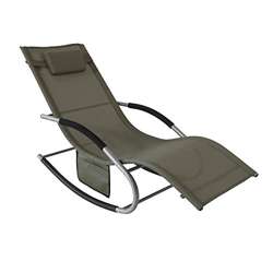 SoBuy OGS28-BR Tumbona, Mecedora con Almohada y Bolsillo Lateral, Estructura de Hierro, Malla Transpirable Teslin, cómodo, soporta hasta 150 kg ES (Ma precio