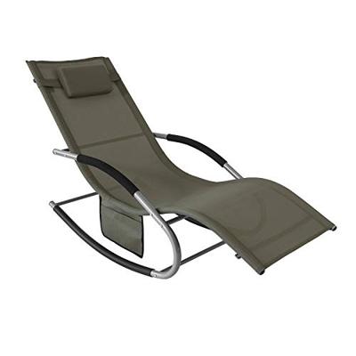 SoBuy OGS28-BR Tumbona, Mecedora con Almohada y Bolsillo Lateral, Estructura de Hierro, Malla Transpirable Teslin, cómodo, soporta hasta 150 kg ES (Ma