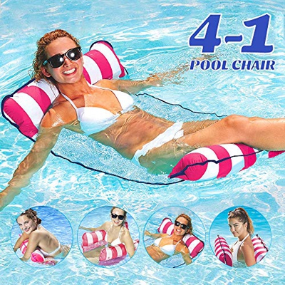 Cama flotante de agua Hamaca para salón, hamaca de agua, hinchable, tumbona para mar o piscina, color rosa