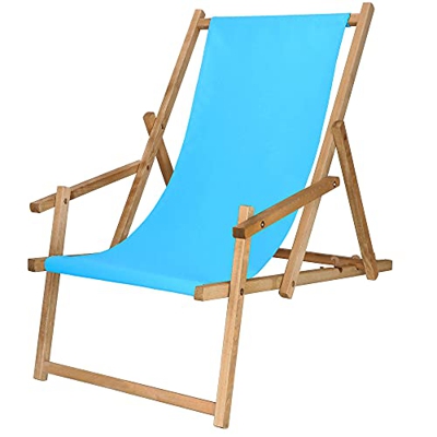 SPRINGOS Tumbona de madera con reposabrazos, 3 niveles, plegable, para balcón, jardín, estructura impregnada (azul)